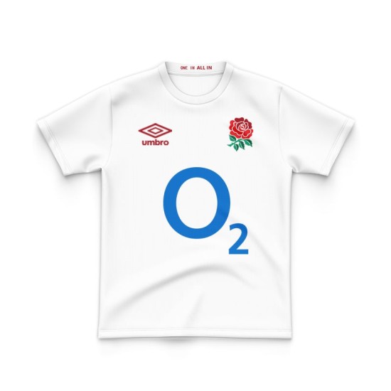 Kid's England Rugby 2024/25 Third Warm Up Shirt - White Kid's England Rugby 2024/25 Third Warm Up Shirt - White