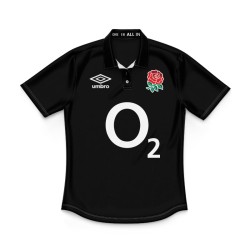 Kid's England Rugby 2024/25 Third Warm Up Polo Shirt - Black