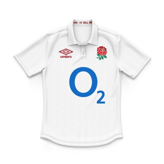 Kid's England Rugby 2024/25 Third Warm Up Polo Shirt - White Kid's England Rugby 2024/25 Third Warm Up Polo Shirt - White
