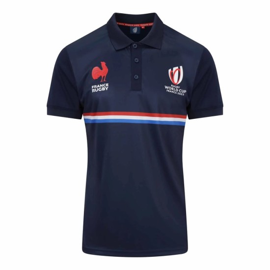 Men's France Rugby 2023 Home Blue Polo Shirt Men's France Rugby 2023 Home Blue Polo Shirt