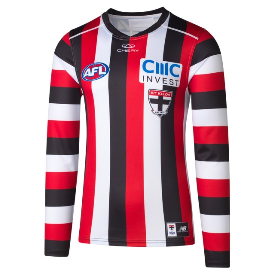 Men's St Kilda Saints 2025 Third Long Sleeve Candy Stripe Guernsey Men's St Kilda Saints 2025 Third Long Sleeve Candy Stripe Guernsey